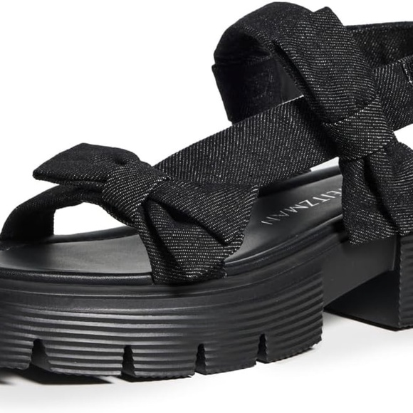 Stuart Weitzman Sofia Nolita Sandal Black Denim w Bows 9 - Picture 2 of 8